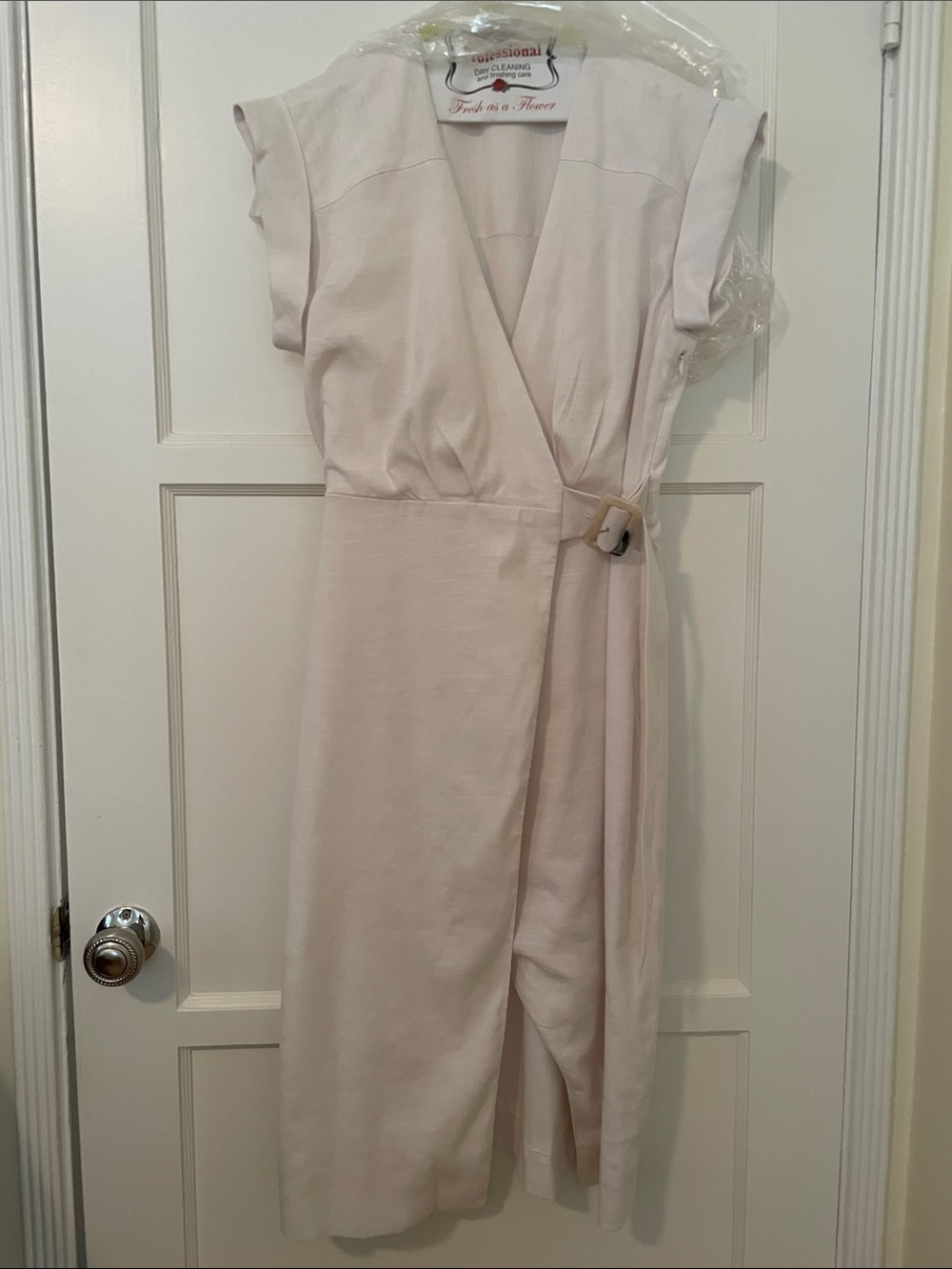 Veronica Beard Octavia Stretch Linen Off-White Wrap Midi Dress - Picture 6 of 16